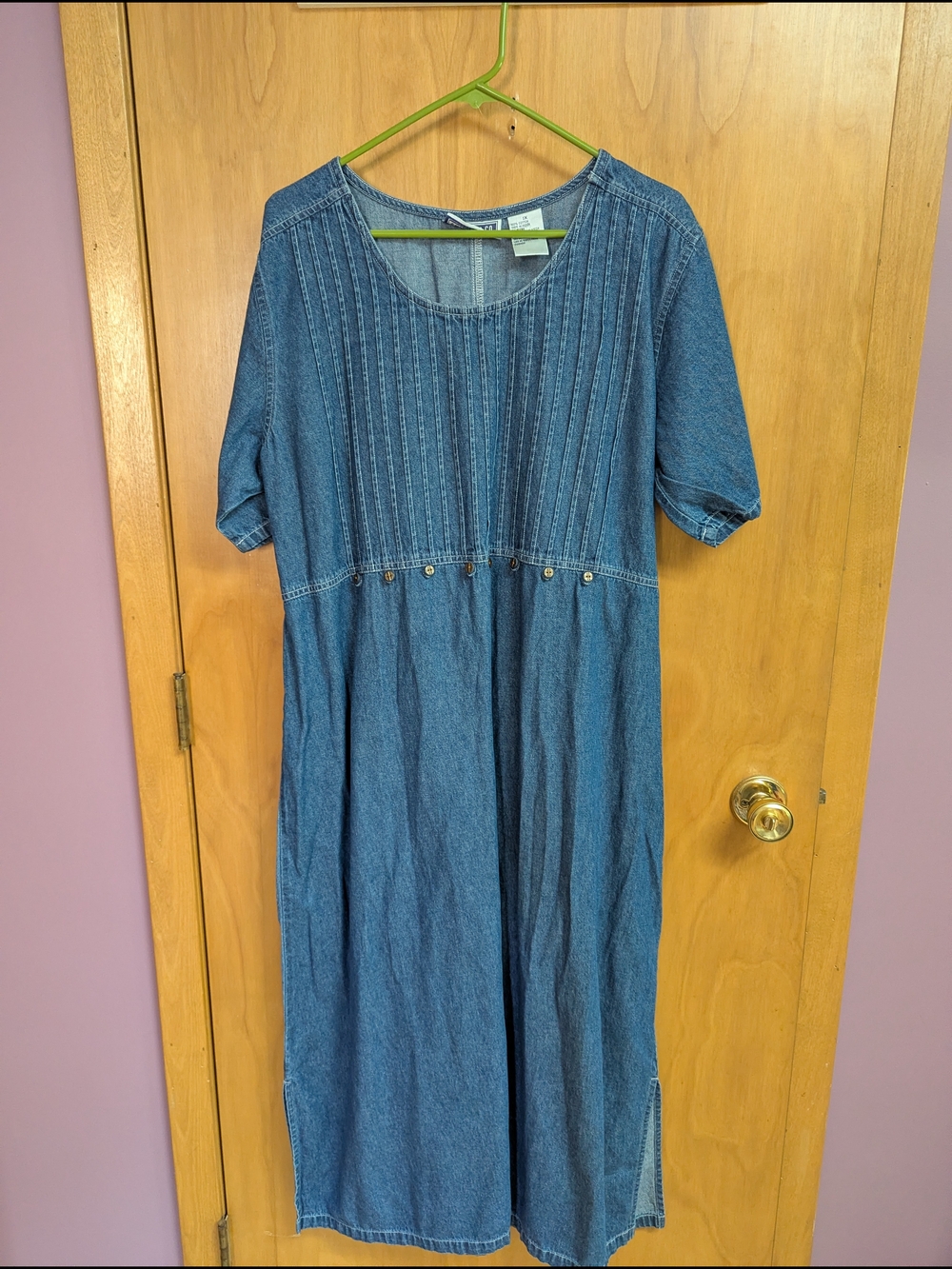 Denim Midi Dress with Pintuck Detail - Blue